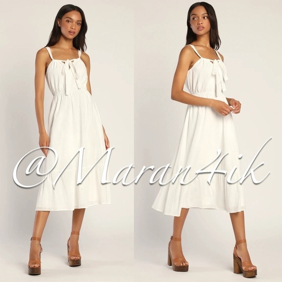 NWT Lulus Season of Loving White Drawstring Midi Dress size M - Picture 1 of 14